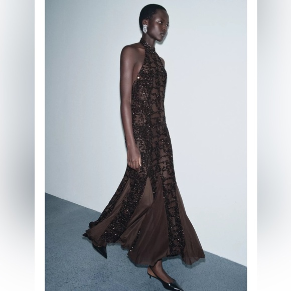 Zara SEQUIN HALTER DRESS - Picture 11 of 14